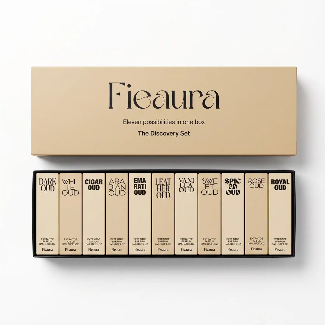 Fieaura oud perfume discovery set with 11 oud perfumes 