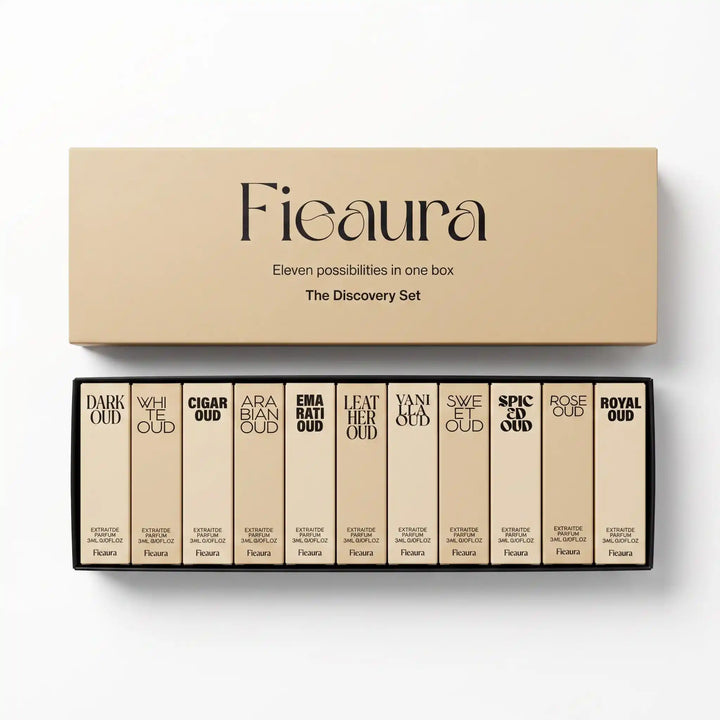Fieaura oud perfume discovery set with 11 oud perfumes 